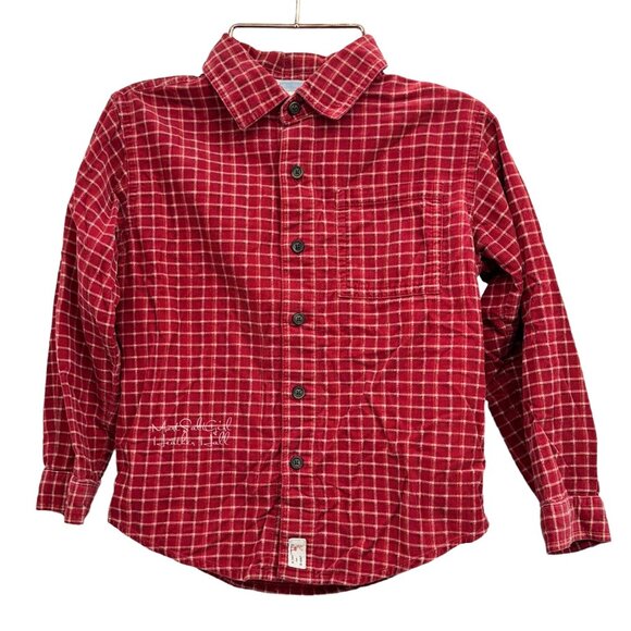 Janie & Jack Burgundy Checkered Cotton Thin Corduroy Button-Up Shirt Size 4T - Picture 1 of 4